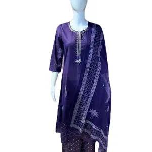 Purple Cotton 3pcs Salwar Suit