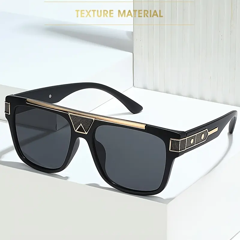 Women's Retro Oversized Black Gold Square Sunglasses - Vintage Designer Shades, Casual Stylish Fashion Glasses, UV Protective, Lightweight Durable, Street Style Streetwear Eyewear, Accessories (Beach Days, Road Trips), Uv Protective Glasses, Sunglasses Fo