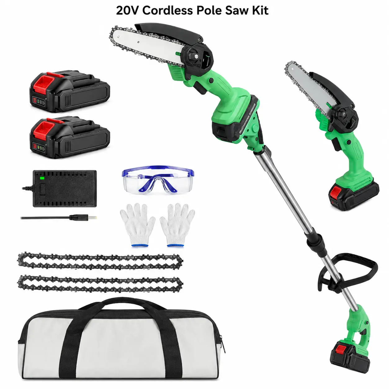 20V Cordless Pole Saw & Mini Chainsaw Kit with Extension Pole, 2 Batteries, Tree Branch Cutter Pruner for Garden Trimming and Yard Work