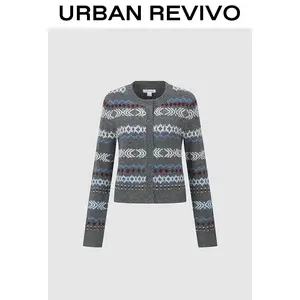 URBAN REVIVO Women's Elegant Intarsia Stitch Knitting Cardigan Tops - Longsleeves, Casual, Clothes, UYY950151