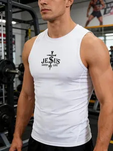Y2K Compression Tank Top Men Jesus Cross Graphic Gym Workout Running and Fitness Shirt Quick Dry Tight Fitting Muscle Sleeveless Vest