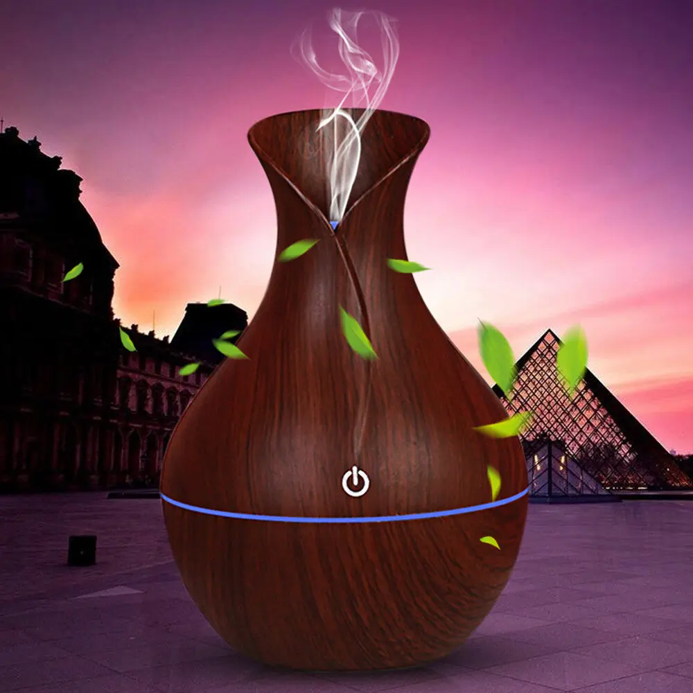 Harbor Home Wood Grain Essential Oil Diffuser — Aromatherapy Humidifier with LED Light