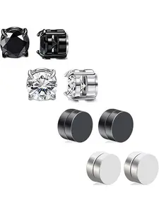 Magnetic CZ Stud Earrings Set for Men/Women, Non-Piercing Fake Plug Earrings, Hypoallergenic Fashion Jewelry, Ear Studs, Trendy Jewelry