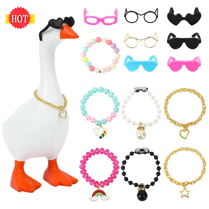 14-Piece Desk Goose Accessories Set for 7-Inch Magnetic Figures, Cute Mini Glasses & Necklace Mix-Match Outfit Kit, Desk Decoration, Creative Cute Gift for Friends & Coworkers