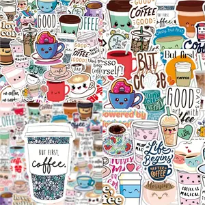 50 Cartoon Milk Tea Coffee Stickers, Reusable Self-Adhesive Decals for Phone Cases, Laptops, Helmets, Skateboards, Fun Cup Designs