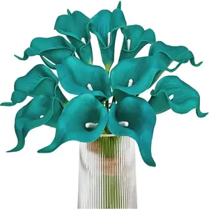 X- AP01 Artificial Calla Lily Teal Flowers for Wedding Bouquet Klein Blue Flower 12Pcs Home Decoration Faux Calla Lilies Flower, Teal Blue