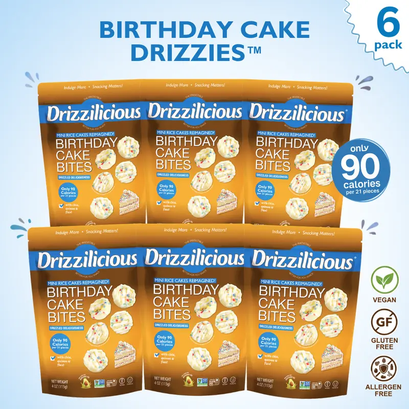 6 Pack - Drizzilicious Birthday Cake Mini Rice Cakes 4 oz 6 Pack - Drizzilicious Birthday Cake Mini Rice Cakes 4 oz