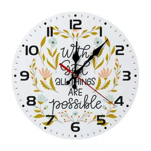 10 Inch Floral Christian Wall Clock, "With God All Things Are Possible" Silent Non-Ticking Battery Operated Decorative Clock for Living Room, Kitchen & Church