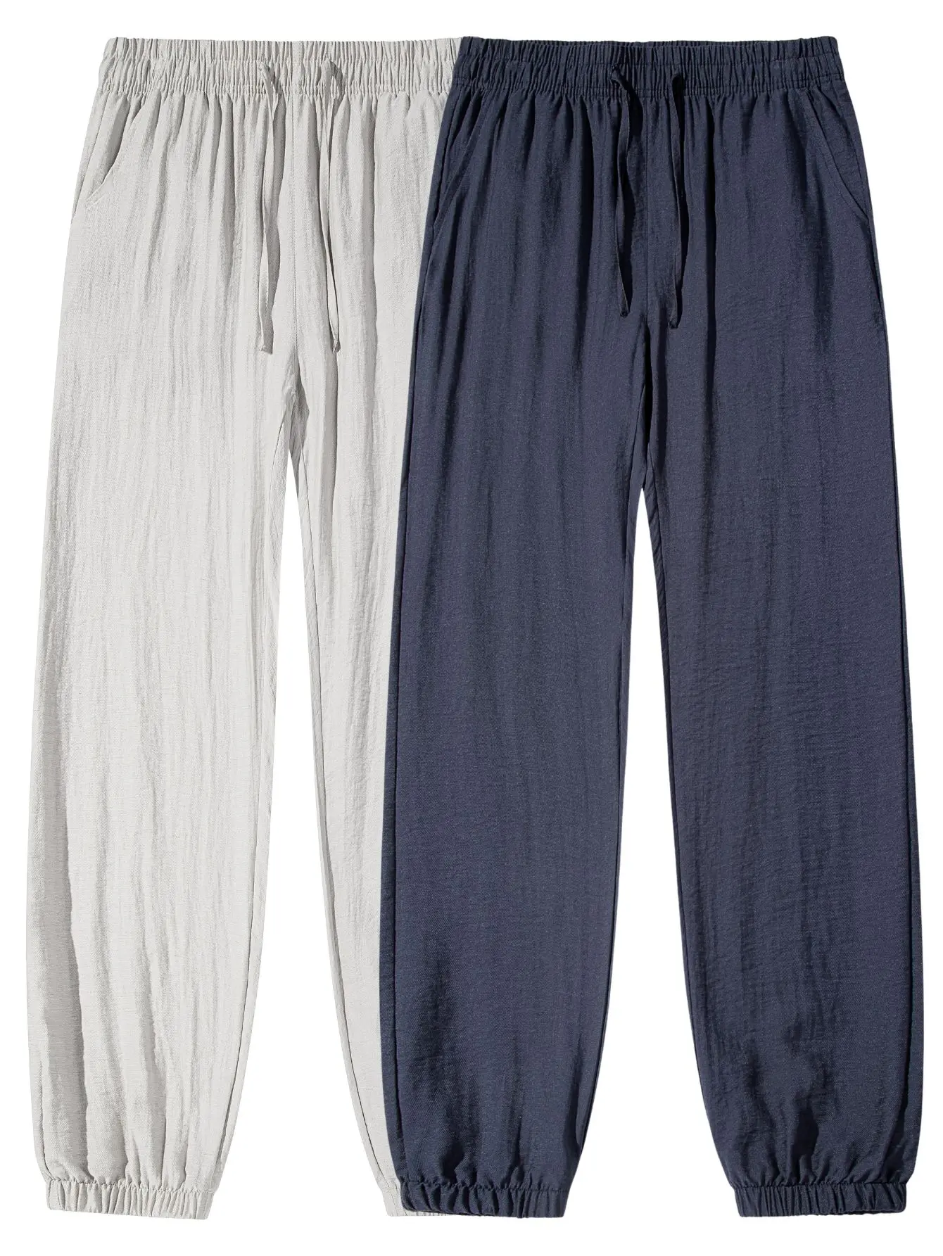 2-pack drawstring elastic waist textured ruched jogger pants — lightweight, breathable cotton-linen, loose fit, mosquito-repellent casual long pants for spring/summer