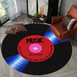 Vinyl Record Circular Rug, Waterproof and Washable Soft Mat for Door, Kitchen, Living Room, Bedroom, Durable Home Decoration, Waterproof Area Rugs
