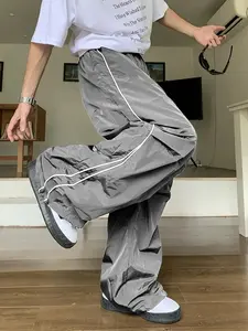 Men's Wide-Leg Sports Pants with Drawstring and Side Stripes, Comfortable and Breathable Casual Wear for Outdoor Activities, Athleisure Style Bottoms