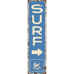 Vintage Surf Beach Nautical Metal Tin Sign 4x16 in Durable Metal Wall Art for Home Bar Cafe & Outdoor Decor