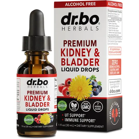 Dr. Bo Kidney & Bladder Support Cleanse Liquid Drops - Renal Detox Tincture - Organic Juniper Berry, Dandelion, Chanca Piedra - 30 Servings