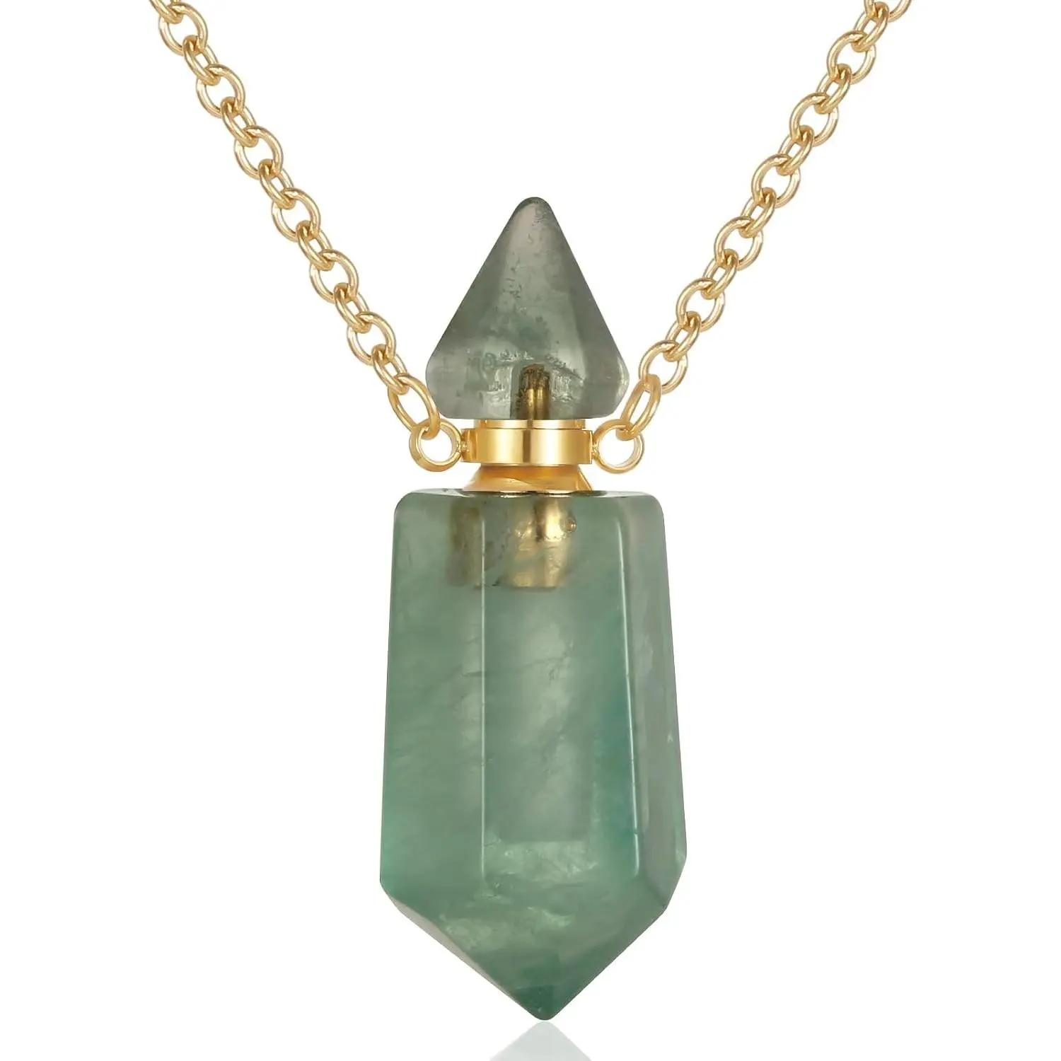Gold Stainless Steel Urn Necklace for Ashes of Loved Ones with Natural Crystal Gemstones, Hexagonal Prism Cremation Keepsake Memorial Pendant Jewelry for Women and Mom(Gift)