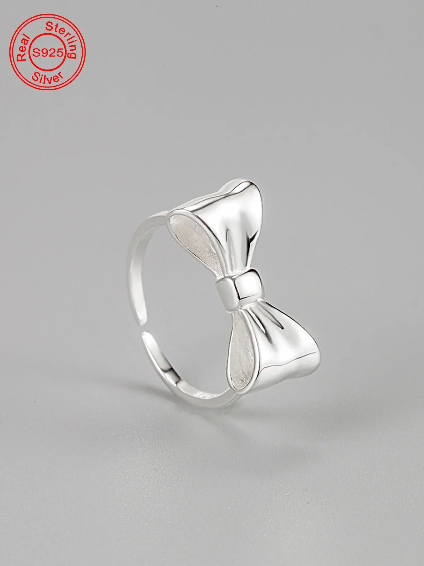S925 Sterling Silver Cute Bowknot Design Cuff Ring, Fashion Accessories for Women & Girls, Trendy All-match & Exquisite Jewelry for Birthday Gift