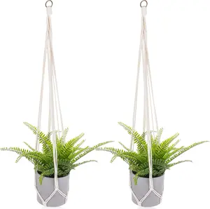 Extra Long Macrame Plant Hanger, 2 Pack Boho Hanging Planters Baskets for Indoor Plants Decorative Braided Cotton Rope Flower Pot Holder with Metal Hook Rings for Outdoor Home Decor, 34 Inches Sliverdew