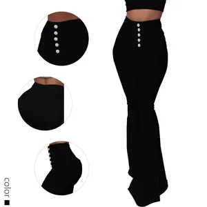 Trendy High - Waisted Black Flared Denim Jeans - Button - Front Design