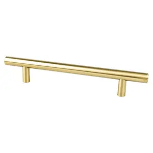 212 MAIN Tempo Series Bar Handle, 128mm Modern Brushed Gold Steel Pull with Beveled Ends and Smooth Finish