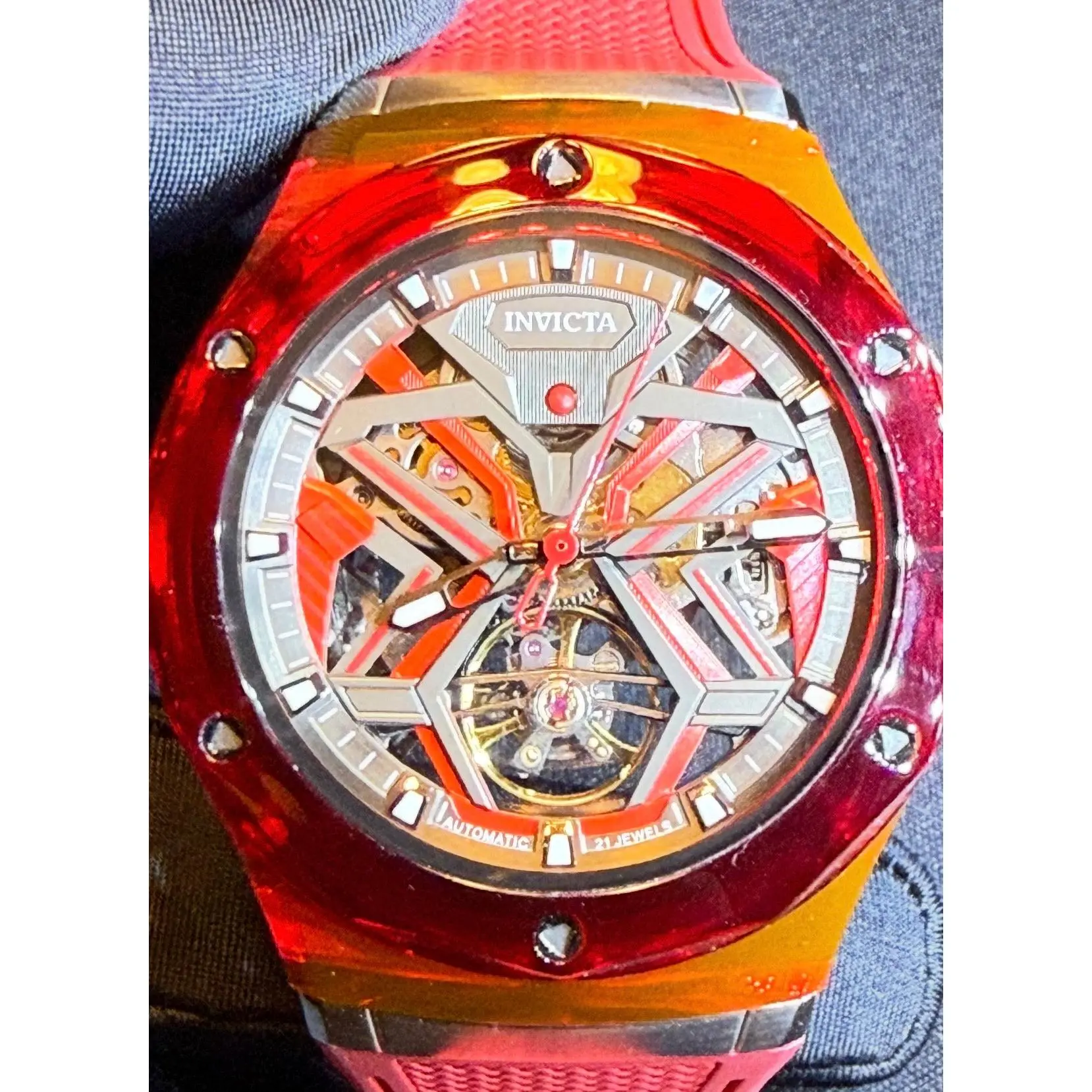 Invicta Celestial 69542 Automatic Skeleton Watch – Red Transparent Case | 21 Jewel Mechanical