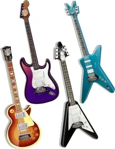 4 Pcs Guitar Cute Fridge Magnets,Wooden 1:12 Scale Musical Instruments Refrigerator Magnets,for Dishwasher/Kitchen/Whiteboard/Music Room/Classroom/Boys Girls Locker Decorations Accessories