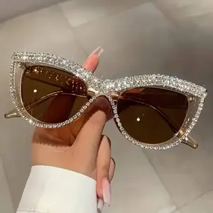 Women's Charming Cat Eye Fashion Glasses - Protection, Shiny Rhinestone Frame, Elegant Party And Daily Wear (Black, No Additional Accessories Needed),  Glasses, Rhinestone Decoration