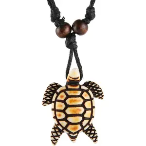 Hawaiian Turtle Pendant Necklace Men Women - Adjustable Rope Surfer Necklace Handmade Necklace