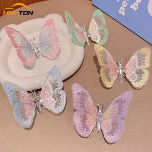 Hnyton 6PCS Embroidery Butterfly, Butterfly Ornament with Adhesive Stickers Suitable for fridge, mailboxes and car, Butterfly Car Vent Clips Decoration, Car Interior Accessories, Car Decoration