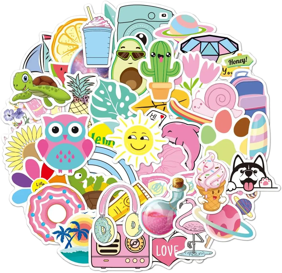 100pcs Waterproof Vinyl Cute Vibrant DIY Stickers - Scrapbooking Supplies Embellishment for Teens, Cartoon-Style Decor for Water Bottles, Laptops, Classroom Activities