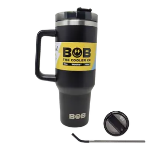 BOB THE COOLER CO - 40oz "Roadie" Heavy Duty Double Wall Insulated Tumbler with Straw and Handle, Stainless Steel, Great for Travel, Beach, & More