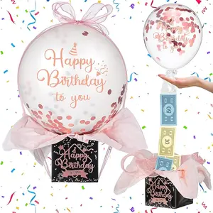 Pull Money Balloon Box for Cash Birthday Funny Money Balloon Surprise Kit Pull out Cash Holder Gift Box Birthday to You Surprise Gifts for Women Mother Girlfriend Wife(Sequin Style)