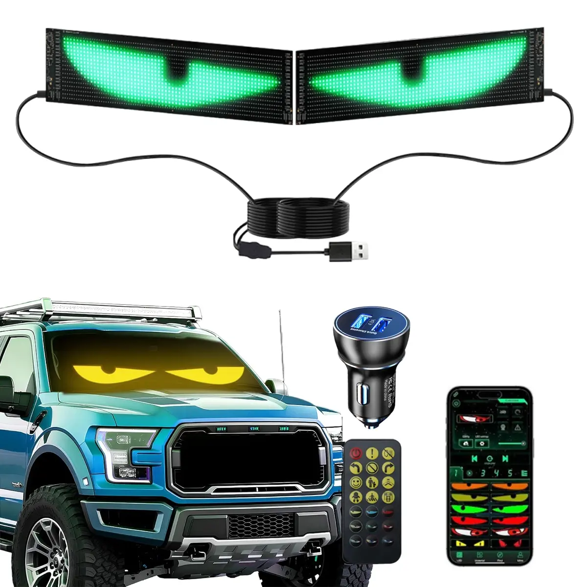 Devil Eyes Light for Windshield, Automotive Decoration 23.62x4.72 Inch Programmable LED Eyes, Bright Advertising Sign, Flexible Display, APP/remote Control, Car Decorations, LED Lights