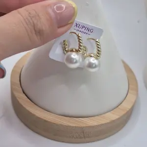 pearl earhoops plated gold 14k