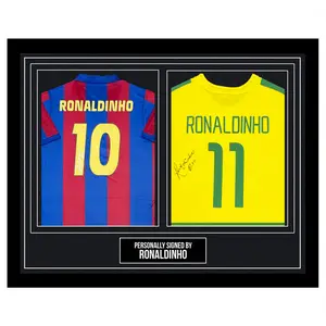 Signed Ronaldinho Duo Shirts - Football Player Poster - No Frame
