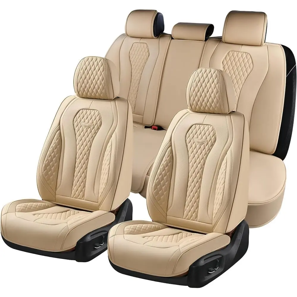 【8839Beige】Coverado Automotive Seat Covers, Car Seat Covers Full Set, Beige Car Seat Cover, Car Seat Cushion Waterproof, Front Seats Back Seat Covers, Car Seat Protector Universal Fit Most Cars
