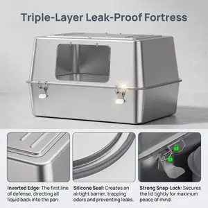 The Last Litter Box You'll Ever Buy: 100% 304 Stainless Steel Cat Litter Box Ends Smelly Odors and Bacteria Forever, Extra Large 24-Inch Jumbo Space for Big Cats, Triple-Layer Leak-Proof Fortress with Silicone Seal to Keep Your Home Fresh.