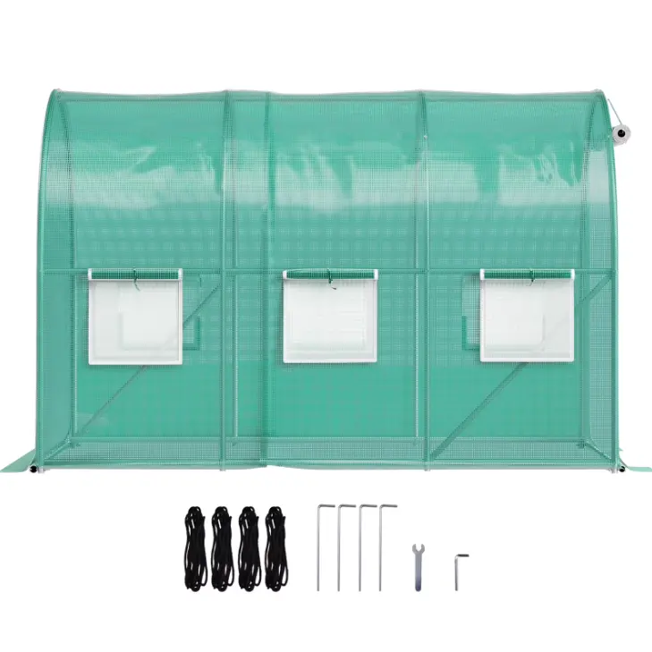 KFFKFF Stroll-in Passage Greenhouse, Dimensions of 10 x 7 x 7 ft, Mobile Plant Warm House equipped with Galvanized Steel Arches, Single Upper Beam, Cross Poles, Zipper Entrance & 6 Retractable Window