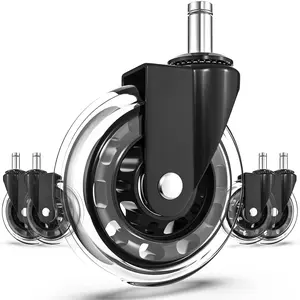 Office Chair Wheels Replacement Rubber Caster, Set of 5, 3" Rollerblade Castors for Hardwood Floors & Carpet, Universal Fit for Most Chairs
