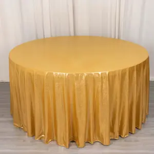 Sequin Dots Polyester Round Tablecloth 120" Gold Shimmer - Wrinkle Free & Sparkling Table Cover for Stylish Occasions