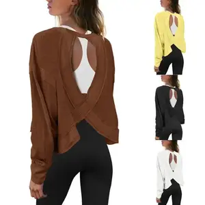 Women's Open Back Training Long-sleeved sweatshirts for recreational crop running Yoga
