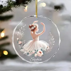 Personalized Ballet Dancer Ornament, Custom Name Christmas Gift for Little Ballerina, Floral Elegant Design