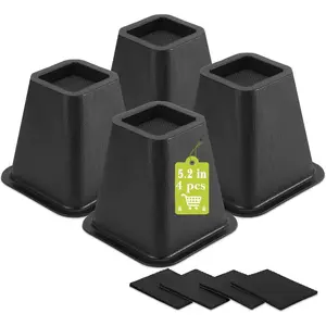 4 Pack 6 Inch Heavy Duty Square Furniture Risers for Table Desk Couch Chair Sofa Cabinet Bed Frame Dorm, Black