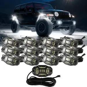 Winunite Rock Lights 4/8/12 Pods White 6000K with Quick Connect 30 Full Angle Chips 4M Extension Wires Waterproof IP67 Fits Trucks SUV ATV UTV