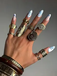 Vintage Ethnic Ring Set, Conch Fatima Hand Stacking Rings, Bold Fashion Jewelry, Perfect Gift for Friends and Sisters