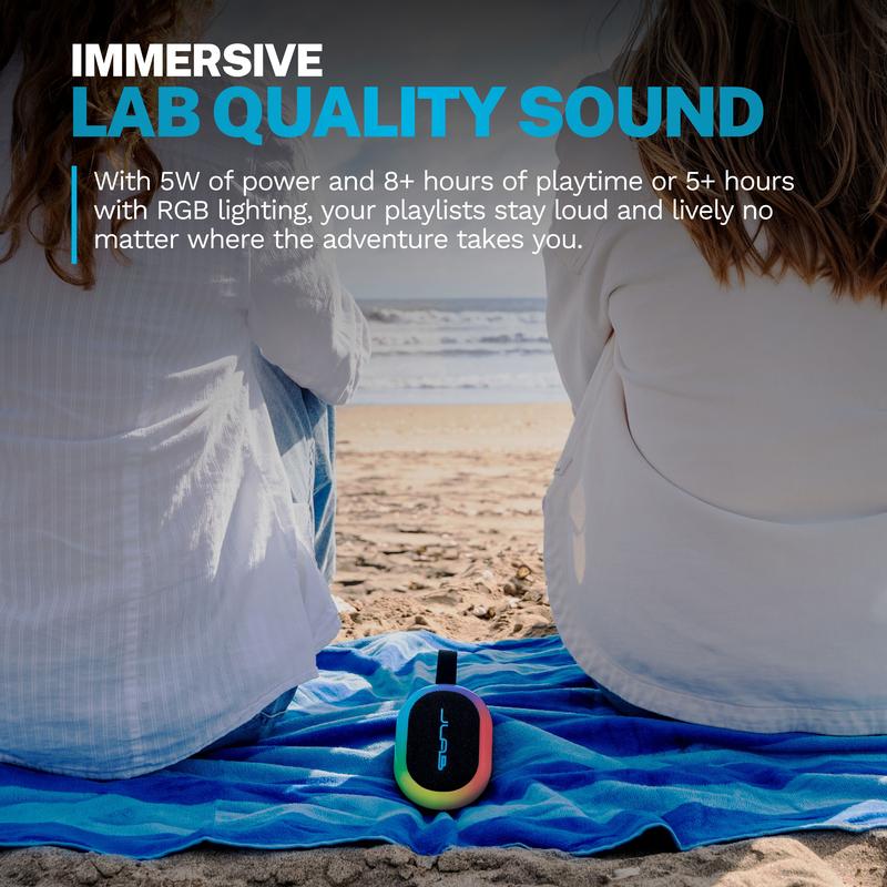 JLab Pop Party Ultra-Portable Bluetooth Speaker 5W Driver 8+ Hours Playtime RGB Lighting IPX5 Splashproof Audio & USB-C Charging