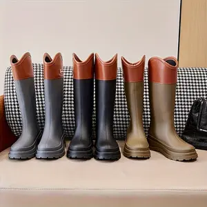 Comfortable Contrast Color Platform Long Boots - Fashion Slip On Women's Boots Girl Black