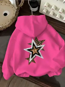 New Women's Casual Fashion Sweatshirt Star Pattern Print Kangaroo Pocket Drawstring Hoodie, Fit, Daily Wear, Fashion Enthusiasts, Womenswear