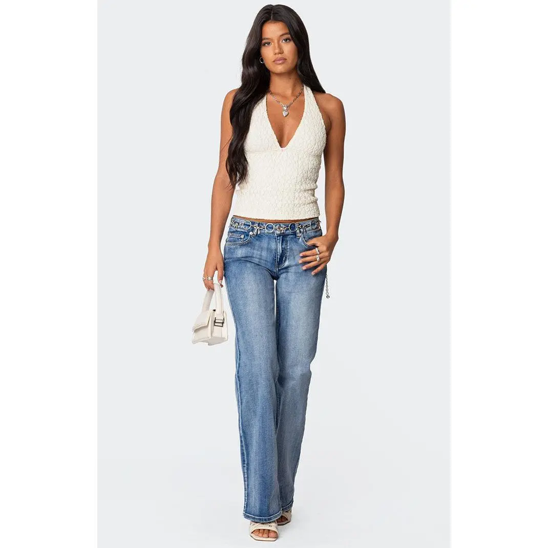 Edikted Women's Bootcut Washed Low Rise Jeans
