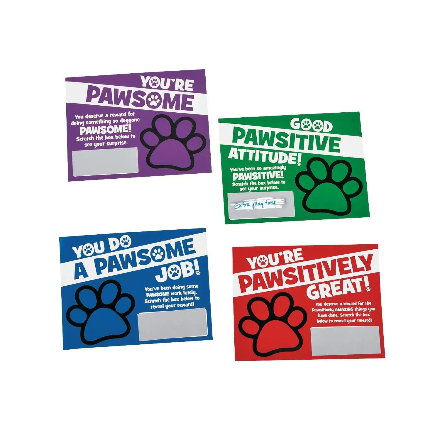 5 1/2" x 4 1/4" Bulk  48 Pc. Paw Print Paper Scratch Reward Cards