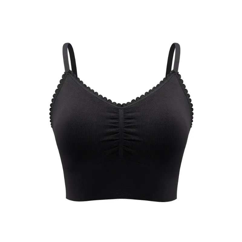 Women'S Plus Size Lace Wireless Bralette, Solid Color Polyamide 90% Elastane 10% Knit Fabric, High Stretch Comfort Full Coverage Sleep Bra, Removable Padding, Breathable Lingerie