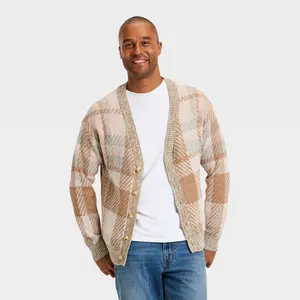 Men's Long Sleeve Plaid V-Neck Cardigan Sweater - Goodfellow & Co